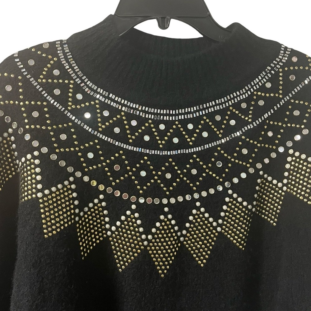 Sandro Paris Black Sweater Embellished Gold Silver Rhinestones Size 0 or‎ XS - Picture 6 of 11